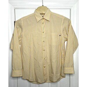 Zegna Sport Mens Long Sleeve Button Front Yellow Blue‎ Stripes Large